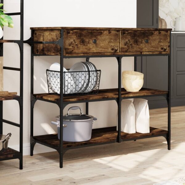 vidaXL Kitchen Trolley Smoked Oak 41.3"x16.5"x37.4" Engineered Wood - Image 3