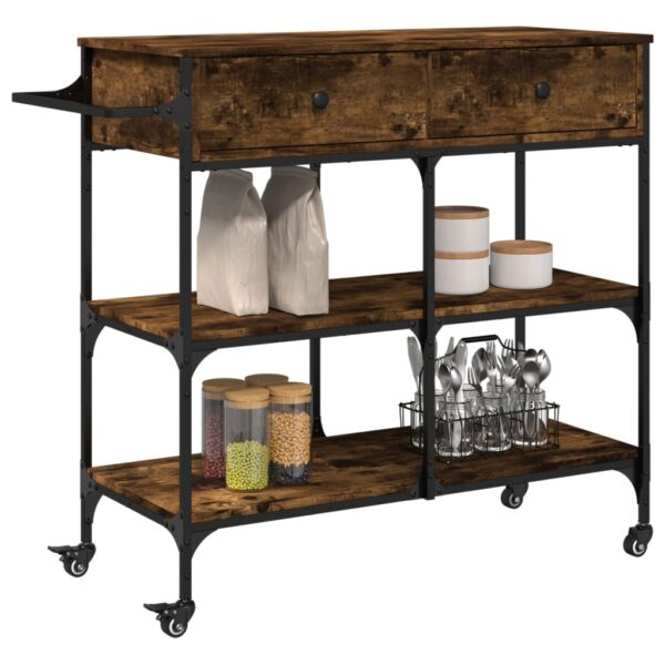 vidaXL Kitchen Trolley Smoked Oak 41.3"x16.5"x37.4" Engineered Wood - Image 6