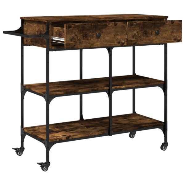 vidaXL Kitchen Trolley Smoked Oak 41.3"x16.5"x37.4" Engineered Wood - Image 8