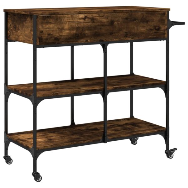 vidaXL Kitchen Trolley Smoked Oak 41.3"x16.5"x37.4" Engineered Wood - Image 10