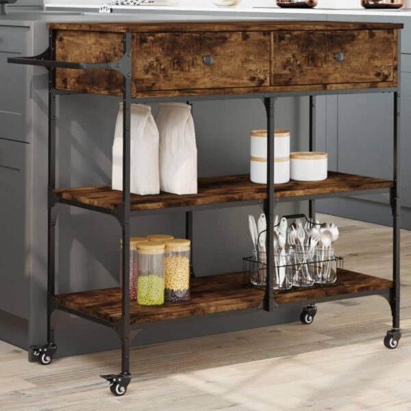 vidaXL Kitchen Trolley Smoked Oak 41.3"x16.5"x37.4" Engineered Wood