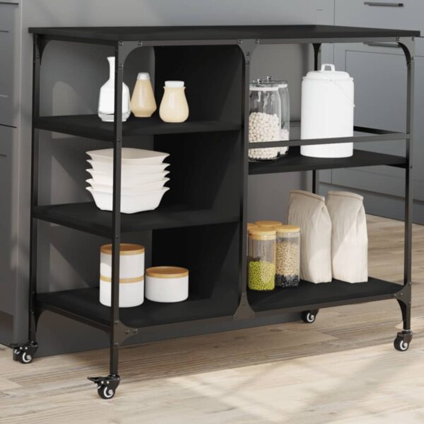 vidaXL Kitchen Trolley Black 39.4"x17.7"x35.2" Engineered Wood