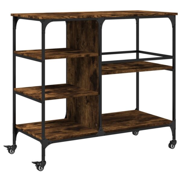 vidaXL Kitchen Trolley Smoked Oak 39.4"x17.7"x35.2" Engineered Wood - Image 2