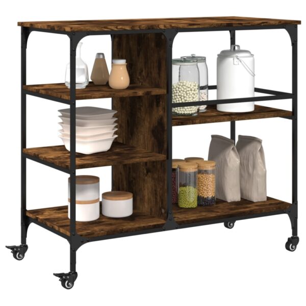 vidaXL Kitchen Trolley Smoked Oak 39.4"x17.7"x35.2" Engineered Wood - Image 4