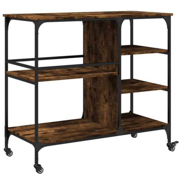 vidaXL Kitchen Trolley Smoked Oak 39.4"x17.7"x35.2" Engineered Wood - Image 9