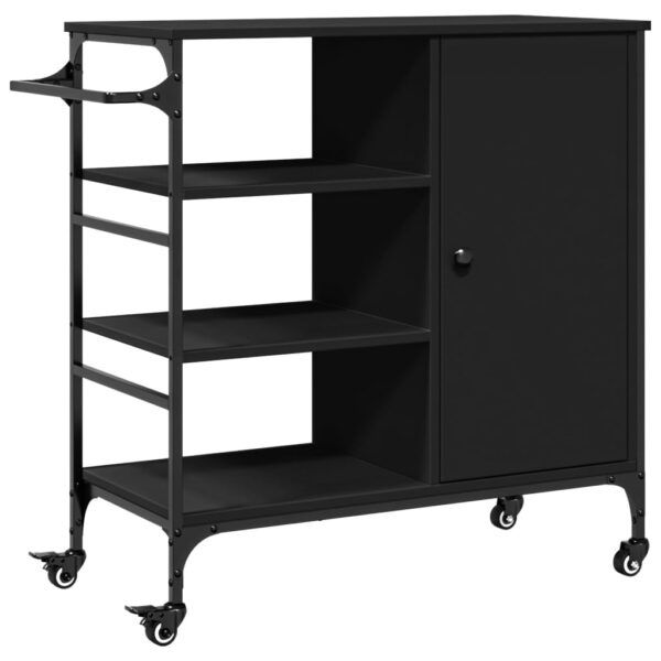 vidaXL Kitchen Trolley Black 34.4"x15.2"x33.3" Engineered Wood - Image 2