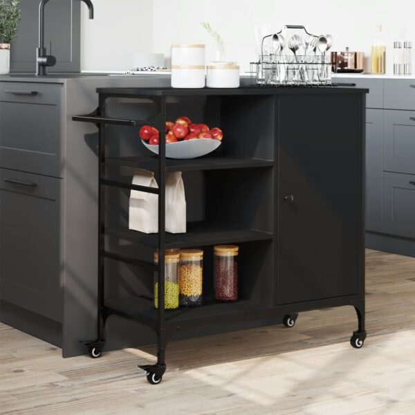 vidaXL Kitchen Trolley Black 34.4"x15.2"x33.3" Engineered Wood - Image 3