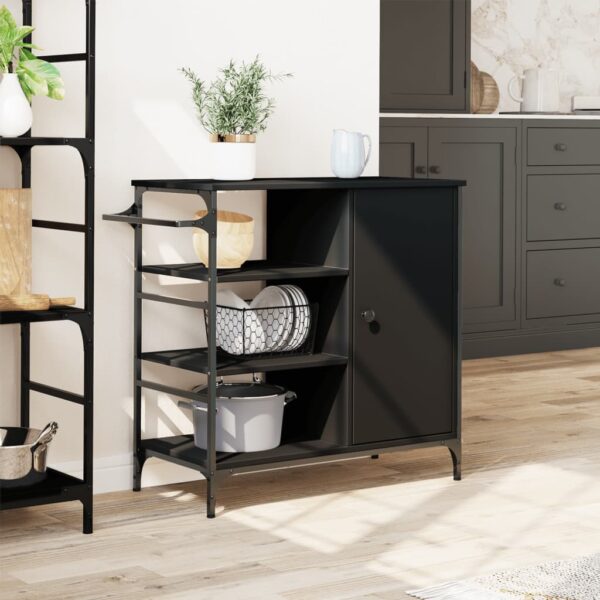 vidaXL Kitchen Trolley Black 34.4"x15.2"x33.3" Engineered Wood - Image 4