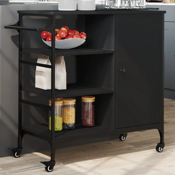 vidaXL Kitchen Trolley Black 34.4"x15.2"x33.3" Engineered Wood