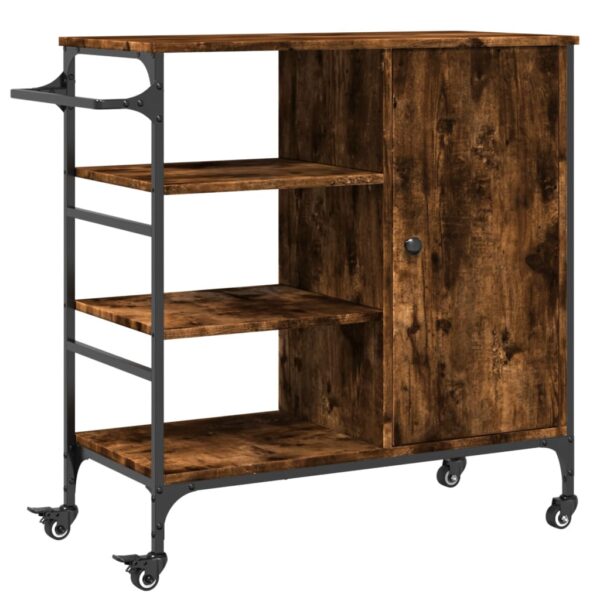 vidaXL Kitchen Trolley Smoked Oak 34.4"x15.2"x33.3" Engineered Wood - Image 2