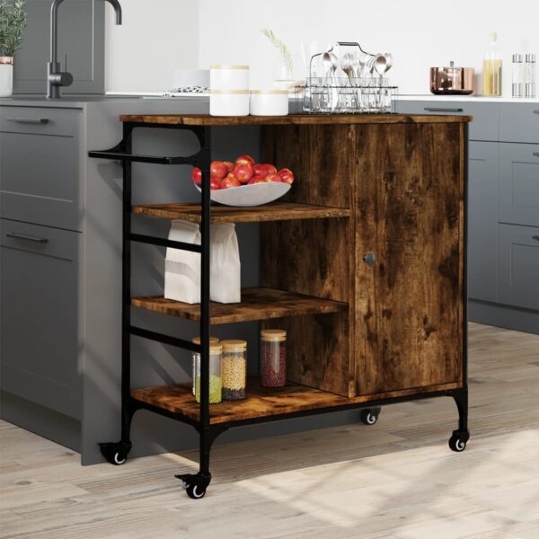 vidaXL Kitchen Trolley Smoked Oak 34.4"x15.2"x33.3" Engineered Wood - Image 3