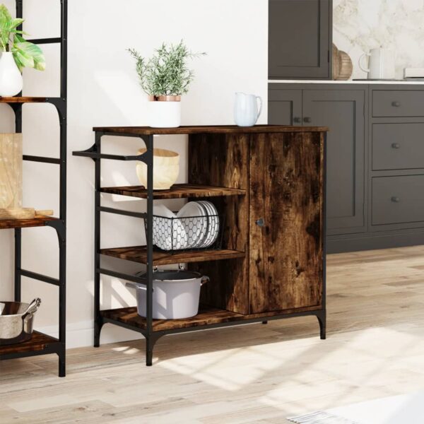 vidaXL Kitchen Trolley Smoked Oak 34.4"x15.2"x33.3" Engineered Wood - Image 4