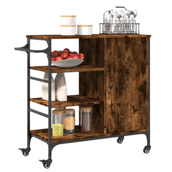 vidaXL Kitchen Trolley Smoked Oak 34.4"x15.2"x33.3" Engineered Wood - Image 5