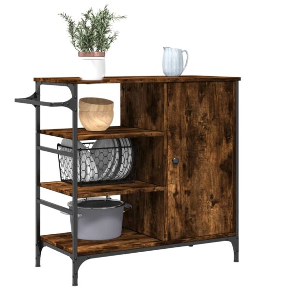 vidaXL Kitchen Trolley Smoked Oak 34.4"x15.2"x33.3" Engineered Wood - Image 6