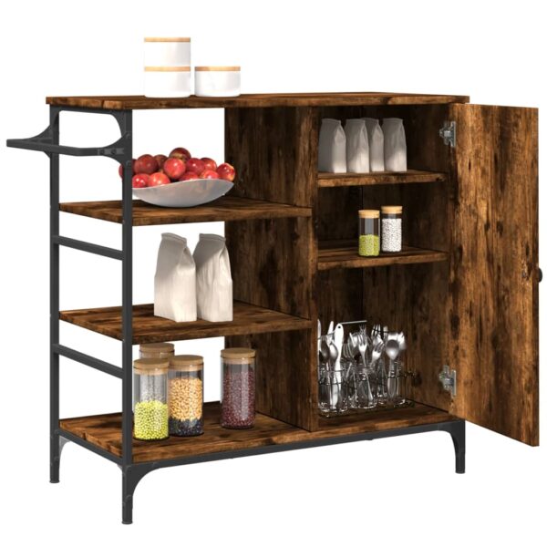 vidaXL Kitchen Trolley Smoked Oak 34.4"x15.2"x33.3" Engineered Wood - Image 7