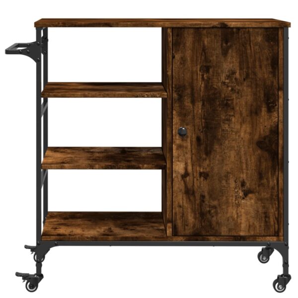 vidaXL Kitchen Trolley Smoked Oak 34.4"x15.2"x33.3" Engineered Wood - Image 8