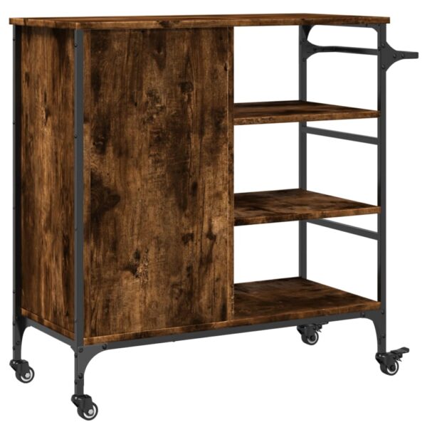 vidaXL Kitchen Trolley Smoked Oak 34.4"x15.2"x33.3" Engineered Wood - Image 11