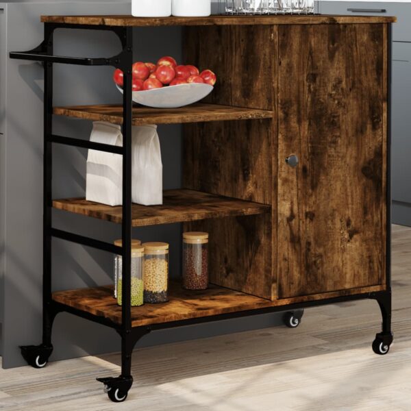 vidaXL Kitchen Trolley Smoked Oak 34.4"x15.2"x33.3" Engineered Wood