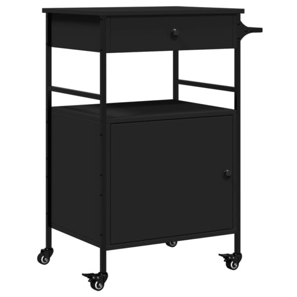 vidaXL Kitchen Trolley Black 22"x16.9"x35.2" Engineered Wood - Image 2