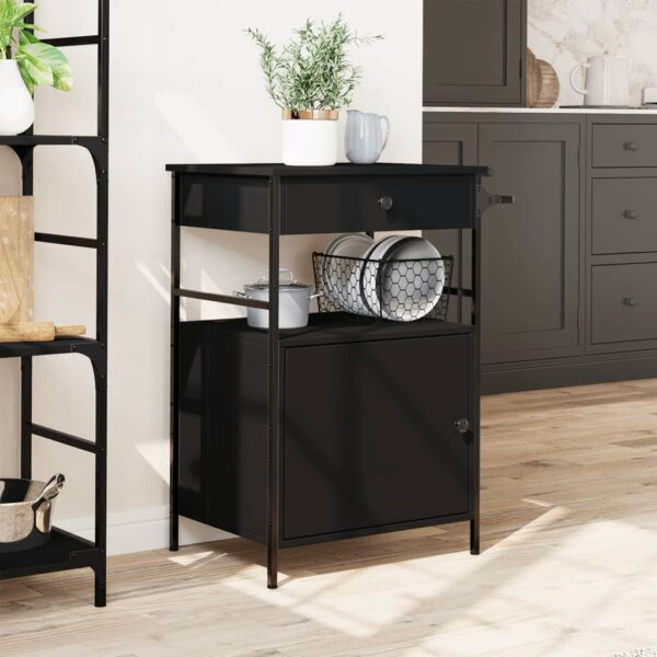 vidaXL Kitchen Trolley Black 22"x16.9"x35.2" Engineered Wood - Image 3