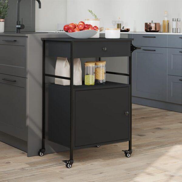 vidaXL Kitchen Trolley Black 22"x16.9"x35.2" Engineered Wood - Image 4