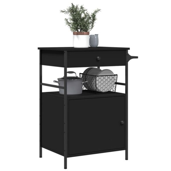 vidaXL Kitchen Trolley Black 22"x16.9"x35.2" Engineered Wood - Image 5