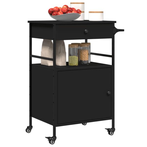 vidaXL Kitchen Trolley Black 22"x16.9"x35.2" Engineered Wood - Image 6