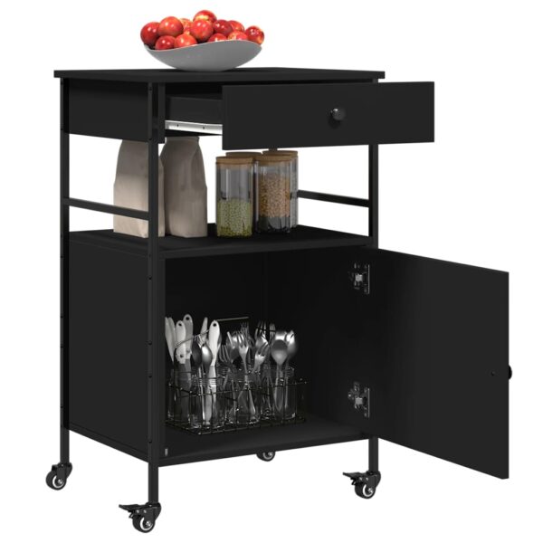 vidaXL Kitchen Trolley Black 22"x16.9"x35.2" Engineered Wood - Image 7