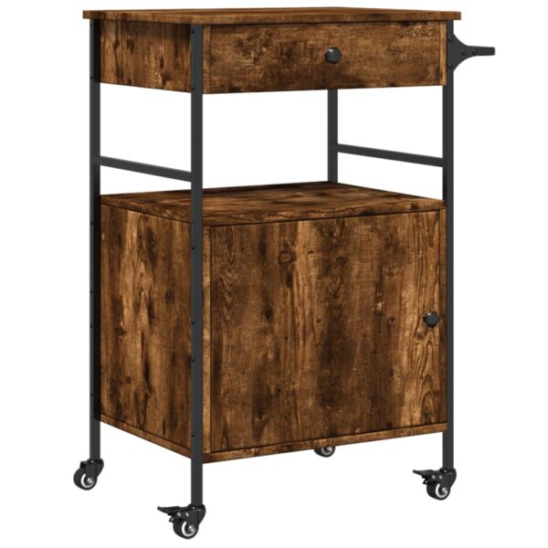 vidaXL Kitchen Trolley Smoked Oak 22"x16.9"x35.2" Engineered Wood - Image 2