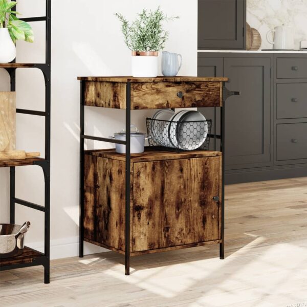 vidaXL Kitchen Trolley Smoked Oak 22"x16.9"x35.2" Engineered Wood - Image 3