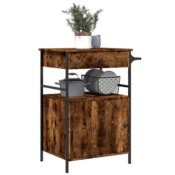 vidaXL Kitchen Trolley Smoked Oak 22"x16.9"x35.2" Engineered Wood - Image 5