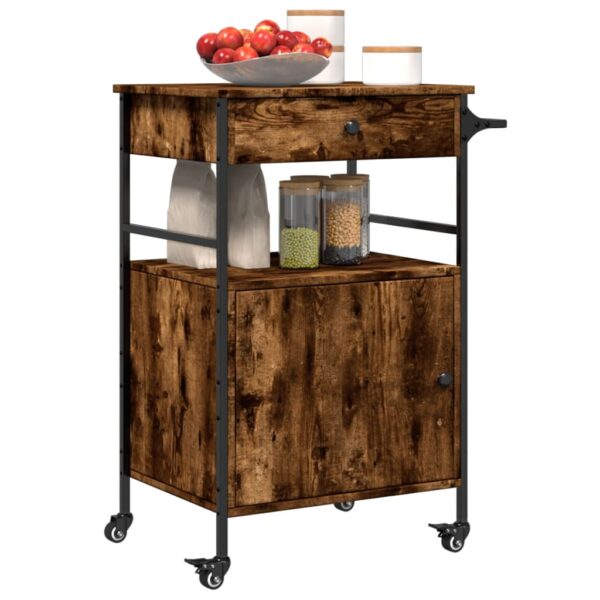 vidaXL Kitchen Trolley Smoked Oak 22"x16.9"x35.2" Engineered Wood - Image 6