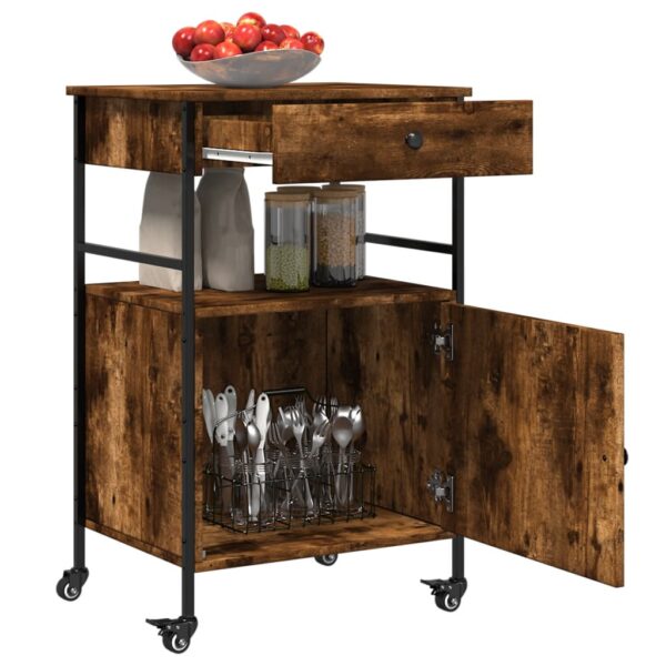 vidaXL Kitchen Trolley Smoked Oak 22"x16.9"x35.2" Engineered Wood - Image 7