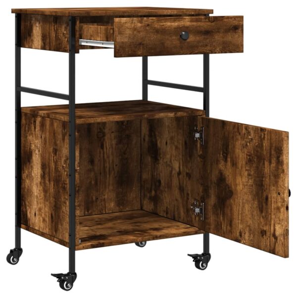 vidaXL Kitchen Trolley Smoked Oak 22"x16.9"x35.2" Engineered Wood - Image 8