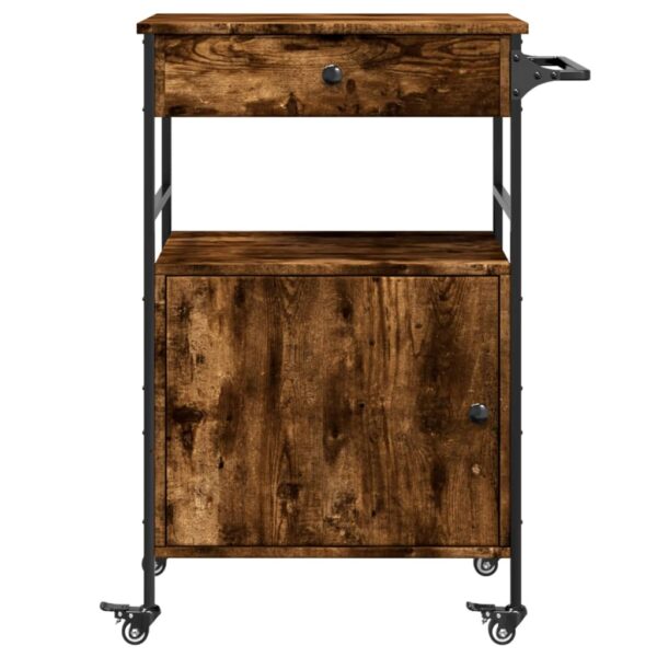 vidaXL Kitchen Trolley Smoked Oak 22"x16.9"x35.2" Engineered Wood - Image 9