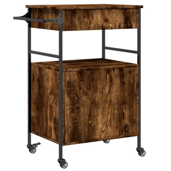 vidaXL Kitchen Trolley Smoked Oak 22"x16.9"x35.2" Engineered Wood - Image 11