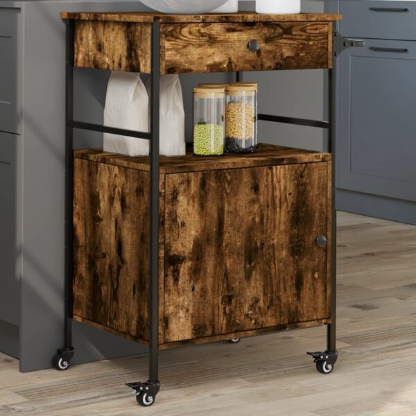 vidaXL Kitchen Trolley Smoked Oak 22"x16.9"x35.2" Engineered Wood