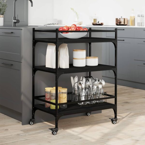 vidaXL Kitchen Trolley Black 25.6"x15.7"x34.1" Engineered Wood - Image 3