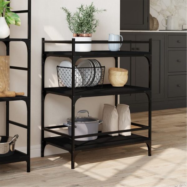 vidaXL Kitchen Trolley Black 25.6"x15.7"x34.1" Engineered Wood - Image 4