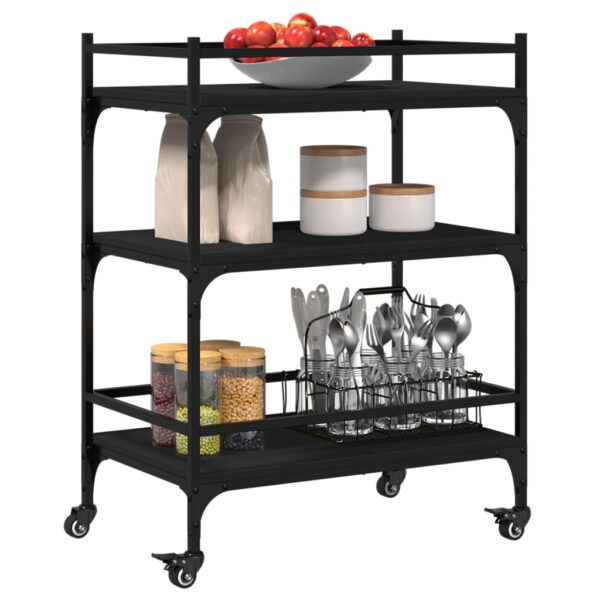 vidaXL Kitchen Trolley Black 25.6"x15.7"x34.1" Engineered Wood - Image 6