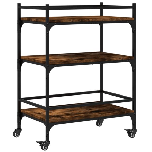 vidaXL Kitchen Trolley Smoked Oak 25.6"x15.7"x34.1" Engineered Wood - Image 2