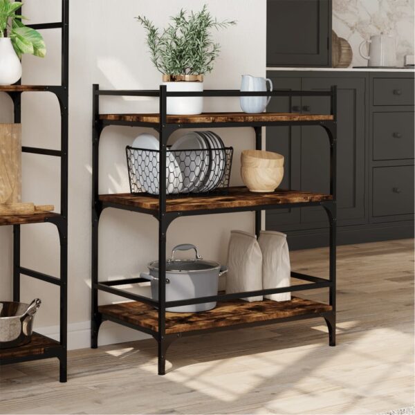 vidaXL Kitchen Trolley Smoked Oak 25.6"x15.7"x34.1" Engineered Wood - Image 4