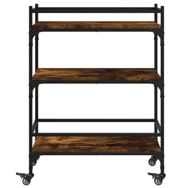 vidaXL Kitchen Trolley Smoked Oak 25.6"x15.7"x34.1" Engineered Wood - Image 7