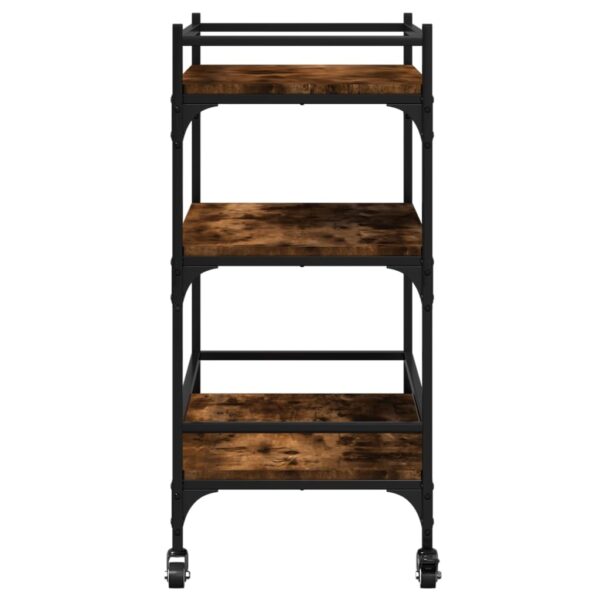 vidaXL Kitchen Trolley Smoked Oak 25.6"x15.7"x34.1" Engineered Wood - Image 8