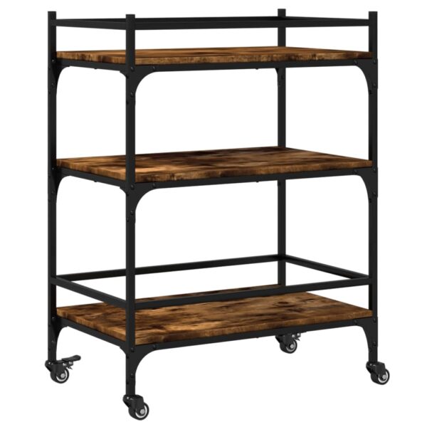 vidaXL Kitchen Trolley Smoked Oak 25.6"x15.7"x34.1" Engineered Wood - Image 9