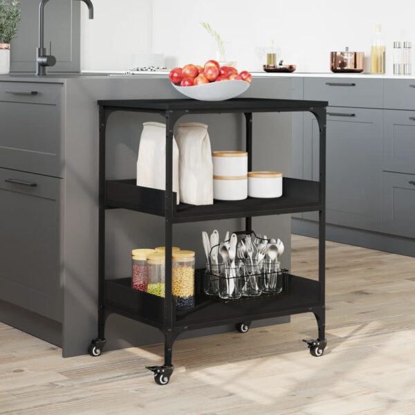 vidaXL Kitchen Trolley Black 23.6"x16.1"x31.7" Engineered Wood - Image 3