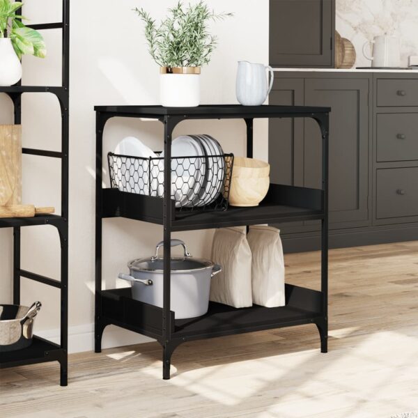 vidaXL Kitchen Trolley Black 23.6"x16.1"x31.7" Engineered Wood - Image 4