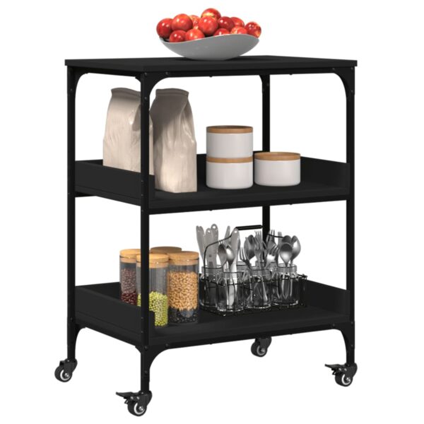 vidaXL Kitchen Trolley Black 23.6"x16.1"x31.7" Engineered Wood - Image 5