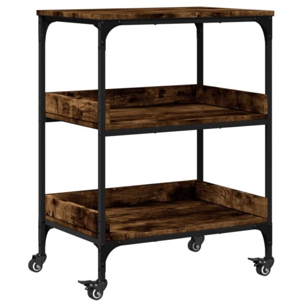 vidaXL Kitchen Trolley Smoked Oak 23.6"x16.1"x31.7" Engineered Wood - Image 2