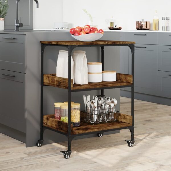 vidaXL Kitchen Trolley Smoked Oak 23.6"x16.1"x31.7" Engineered Wood - Image 3